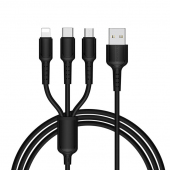 Cablu Incarcare USB la Lightning - USB la MicroUSB - USB la USB Type-C Borofone BX16, 1 m, Negru