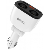 Adaptor Auto HOCO Z28 Power Ocean, 2 iesiri bricheta, 2 porturi USB, Afisaj LED, Alb