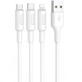 Cablu Incarcare USB la Lightning / MicroUSB / USB Type-C HOCO 3in1 Soarer X25, 1 m, Alb