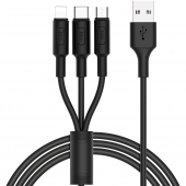 Cablu Incarcare USB la Lightning / MicroUSB / USB Type-C HOCO 3in1 Soarer X25, 1 m, Negru