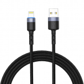 Cablu Date si Incarcare USB la Lightning Tellur LED, 2A, 2 m, Negru TLL155324