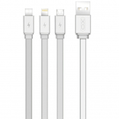 Cablu Incarcare USB - Lightning / USB Type-C / MicroUSB XO Design NB18, 3in1, 2.4A, 1.2 m, Argintiu