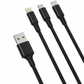 Cablu Incarcare USB - Lightning / USB Type-C / MicroUSB XO Design NB173, 1.2 m, 3in1, 2.4A, Negru 