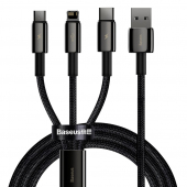 Cablu Incarcare USB Type-C - Lightning / MicroUSB / USB Type-C Baseus Tungsten, 1.5 m, 3.5A, Negru CAMLTWJ-01 