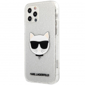 Husa TPU Karl Lagerfeld Choupette Head Glitter pentru Apple iPhone 12 Pro Max, Argintie KLHCP12LCHTUGLS 