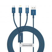 Cablu Incarcare USB-A - Lightning / microUSB / USB-C Baseus Superior Series, 20W, 1.5m, Albastru CAMLTYS-03 