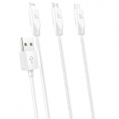 Cablu Incarcare USB la Lightning / USB Type-C / MicroUSB HOCO X1 Rapid, 1 m, 3in1, Alb 