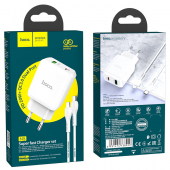 Incarcator Retea cu cablu Lightning HOCO N5 Favor, Quick Charge, 20W, 1 X USB - 1 X USB Tip-C, Alb