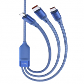 Cablu Incarcare USB-A - Lightning / microUSB / USB-C HOCO U104, 66W, 1.2m, Albastru