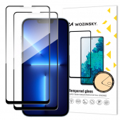 Folie Protectie Ecran WZK pentru Apple iPhone 13 Pro Max, Sticla securizata, Full Cover, Full Glue, set 2 buc, Neagra 