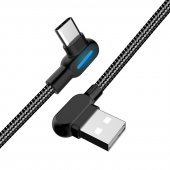 Cablu Date si Incarcare USB la USB Type-C SiGN Angled, 1 m, 3A, LED, Forma L, Negru USBCURVED1MBLK 