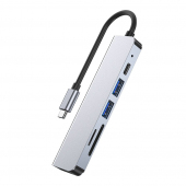 Hub USB Tech-Protect DV4, 6in1, USB Type-C la 2 x USB 3.0 - USB Type-C - HDMI - SD - microSDGri 