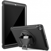 Husa Tableta Plastic - TPU OEM pentru Samsung Galaxy Tab A 10.1 (2019), Rotativ 360, Cu Suport si Banda, Neagra 
