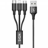 Cablu Incarcare USB la Lightning / USB Type-C / MicroUSB SiGN 3in1, 0.25 m, 5V, 3A, Negru SN-3IN1CAB 