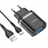 Incarcator Retea cu Cablu USB-C HOCO N1, 12W, 2.4A, 1 x USB-A, Negru