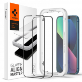 Folie de protectie Ecran Spigen Align Master pentru Apple iPhone 14 / 13 Pro / 13, Sticla securizata, Full Glue, Set 2 bucati, Neagra AGL03387