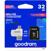 Card Memorie MicroSDHC GoodRam, 32Gb, Clasa 10 / UHS-1 U1, Cu Cititor Card si Adaptor SD M1A4-0320R12 