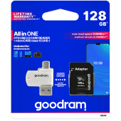 Card Memorie MicroSDXC GoodRam, 128Gb, Clasa 10 / UHS-1 U1, Cu Cititor Card si Adaptor SD M1A4-1280R12