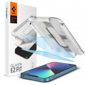 Folie de protectie Ecran Anti Blue Light Spigen EZ FIT pentru Apple iPhone 14 / 13 Pro / 13, Sticla securizata, Full Glue, Set 2 bucati AGL03389