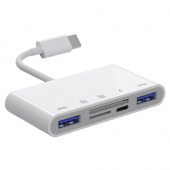 Hub USB-C OEM NK-1032TC, 2 x USB-A - USB-C - SD - microSD, Alb 