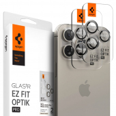 Folie de protectie Camera spate Spigen EZ FIT pentru Apple iPhone 15 Pro Max / 15 Pro, Sticla Securizata, Full Glue, Set 2 bucati, Gri AGL07163 