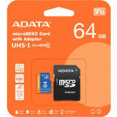 Card Memorie microSDXC Adata, 64Gb, Clasa 10 / UHS-1 U1, Cu Adaptor AUSDX64GUICL10A1-RA1 