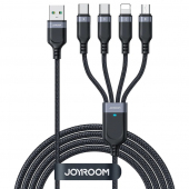 Cablu Incarcare USB-A - Lightning / microUSB / 2 x USB-C Joyroom S-1T4018A18, 20W, 1.2m, Negru 