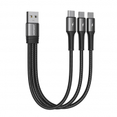 Cablu Incarcare USB-A - 2 x Lightning / USB-C Joyroom S-01530G10, 20W, 0.15m, Negru 