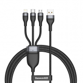 Cablu Incarcare USB-A - Lightning / microUSB / USB-C Baseus Flash Series, 66W, 1.2m, Negru CA1T3-G1 