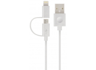 Cablu Date si Incarcare USB-A - Lightning / microUSB Forever MFi, 18W, 1m, Alb