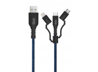 Cablu Date si Incarcare USB-A - Lightning / microUSB / USB-C Goui Tough, 18W, 1.5m, Bleumarin G-3IN1-15M
