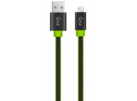 Cablu Date si Incarcare USB la Lightning Goui Fashion Flat, 1 m, Negru - Verde G-LC8PINFBF-GK