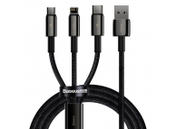 Cablu Incarcare USB-A - Lightning / microUSB / USB-C Baseus Tungsten Gold, 1.5m, Negru CAMLTWJ-01 