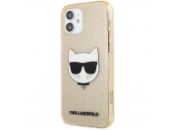 Husa TPU Karl Lagerfeld Choupette Head Glitter pentru Apple iPhone 12 mini, Aurie KLHCP12SCHTUGLGO 