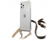 Husa Plastic - TPU Guess 4G Chain pentru Apple iPhone 12 Pro Max, Cu Snur Auriu, Transparenta GUHCP12LKC4GSGO 