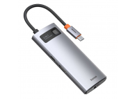 Hub USB Type-C Baseus Metal Gleam, 6in1, USB Type-C la HDMI - RJ45 - USB-C PD - USB 3.0, Gri CAHUB-CW0G