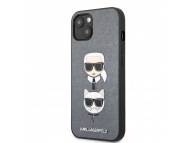 Husa Piele Karl Lagerfeld Saffiano K&C Heads pentru Apple iPhone 13, Argintie KLHCP13MSAKICKCSL 
