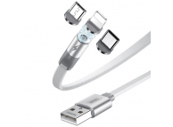 Cablu Incarcare USB la Lightning / USB Type-C / MicroUSB Remax RC-169th, Magnetic, 1 m, 3in1, 2.1A, Alb 