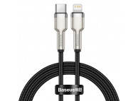 Cablu Date si Incarcare USB Type-C la Lightning Baseus Cafule Series Metal, 1 m, PD 20W, Negru CATLJK-A01 