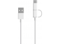 Cablu Date si Incarcare USB la USB Type C / MicroUSB Xiaomi, 1 m, 2in1, Alb SJV4082TY 
