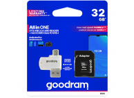 Card Memorie MicroSDHC GoodRam, 32Gb, Clasa 10 / UHS-1 U1, Cu Cititor Card si Adaptor SD M1A4-0320R12 