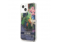 Husa pentru Apple iPhone 13 mini, Guess, Liquid Glitter Flower, Bleu GUHCP13SLFLSB