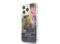 Husa TPU Guess Liquid Glitter Flower pentru Apple iPhone 13 Pro, Bleu GUHCP13LLFLSB