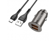Incarcator Auto cu cablu USB Type-C HOCO NZ1 Developer, Quick Charge, 36W, 36W, 2 X USB, Gri 