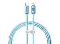 Cablu Date si Incarcare USB-C - Lightning Baseus Crystal Shine, 20W, 1.2m, Albastru CAJY001303