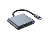 Hub USB-C Tech-Protect V1 pentru, 1 x USB-A 3.0 - 1 x USB-C - 1 x HDMI, Gri