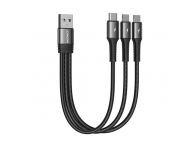 Cablu Incarcare USB-A - 2 x Lightning / microUSB / USB-C Joyroom S-01530G10, 20W, 0.15m, Negru 