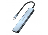 Hub USB-C DEVIA EC135, 3 x USB-A 3.0 - USB-C - SD - microSD, Gri