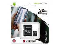 Card Memorie microSDHC Kingston Canvas Select Plus Android A1, 32Gb, Clasa 10 / UHS-1 U1, cu Adaptor SDCS2/32GB