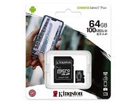Card Memorie MicroSDXC Kingston Canvas Select Plus Android A1, cu adaptor, 64Gb, Clasa 10 - UHS-1 U1 SDCS2/64GB